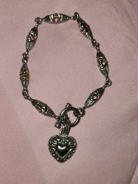 Two-Tone Heart Toggle Bracelet — Silver and Gold Accent